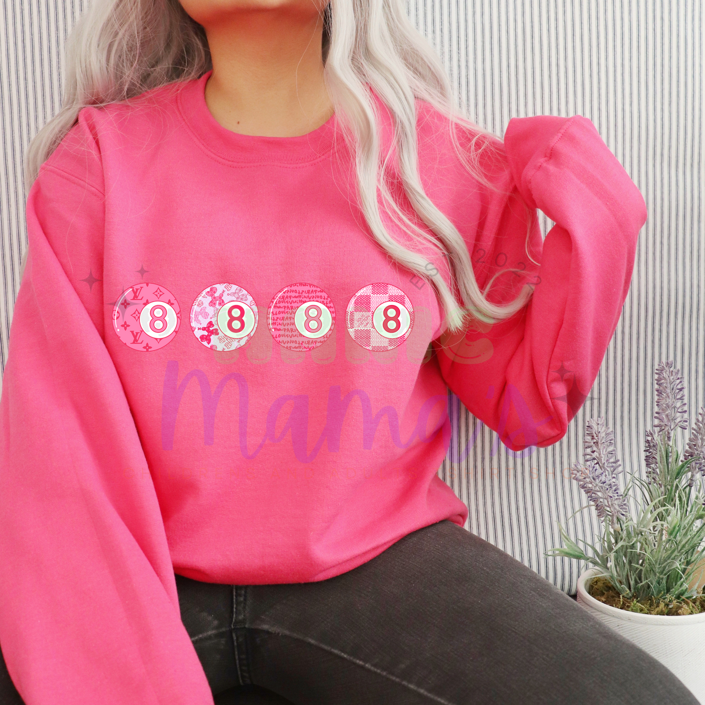 Pink 8 Balls Adult Size Crew Neck
