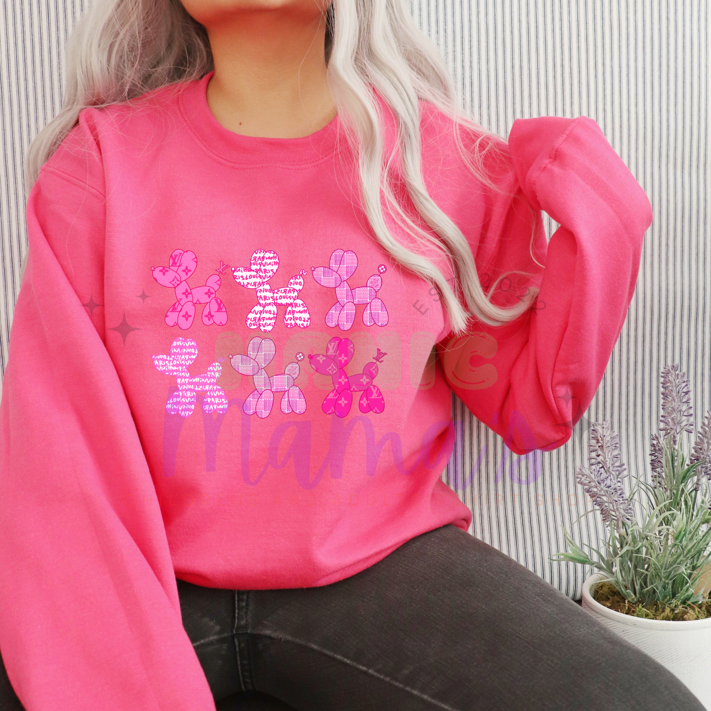Pink Balloon Dogs Adult Size Crew Neck