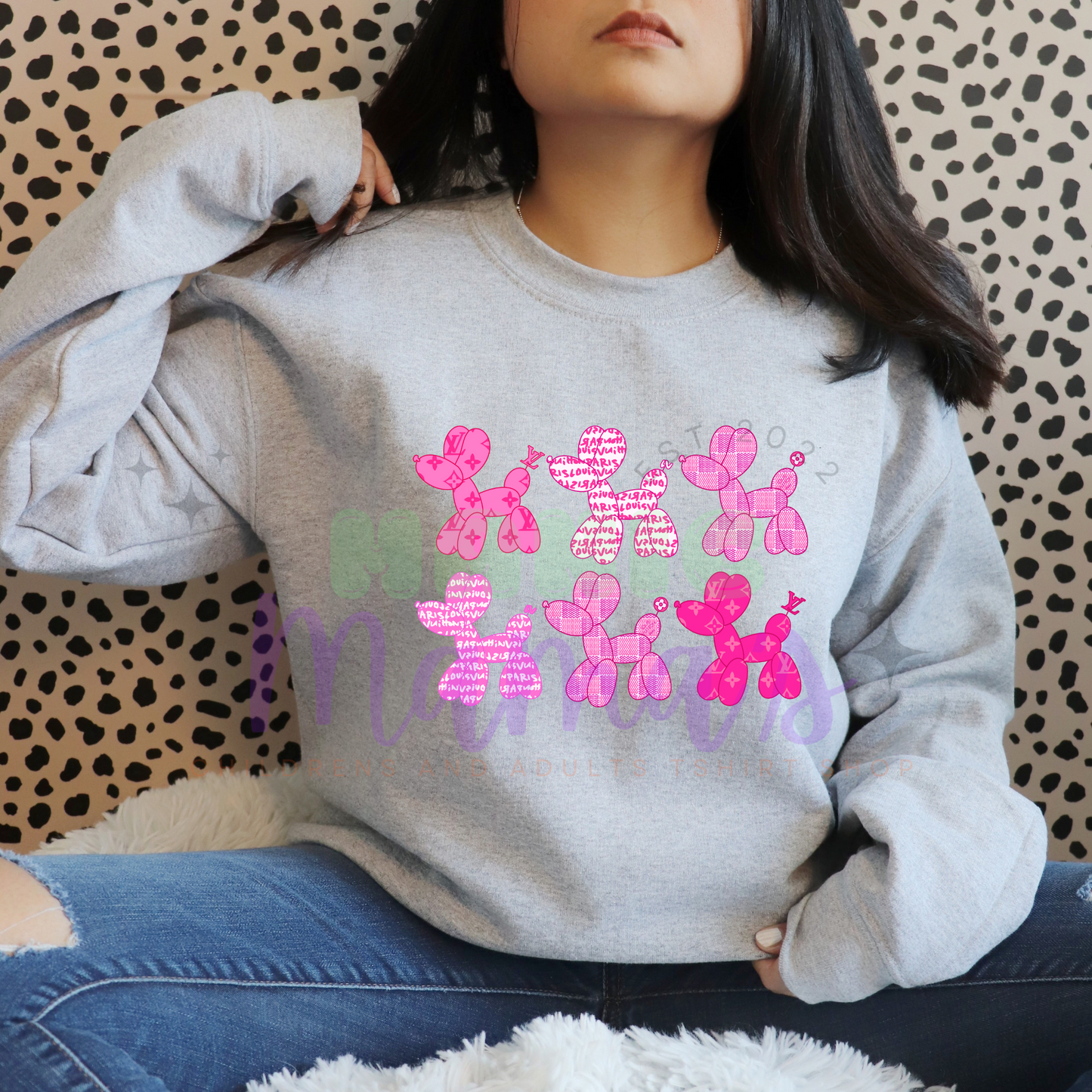 Pink Balloon Dogs Adult Size Crew Neck