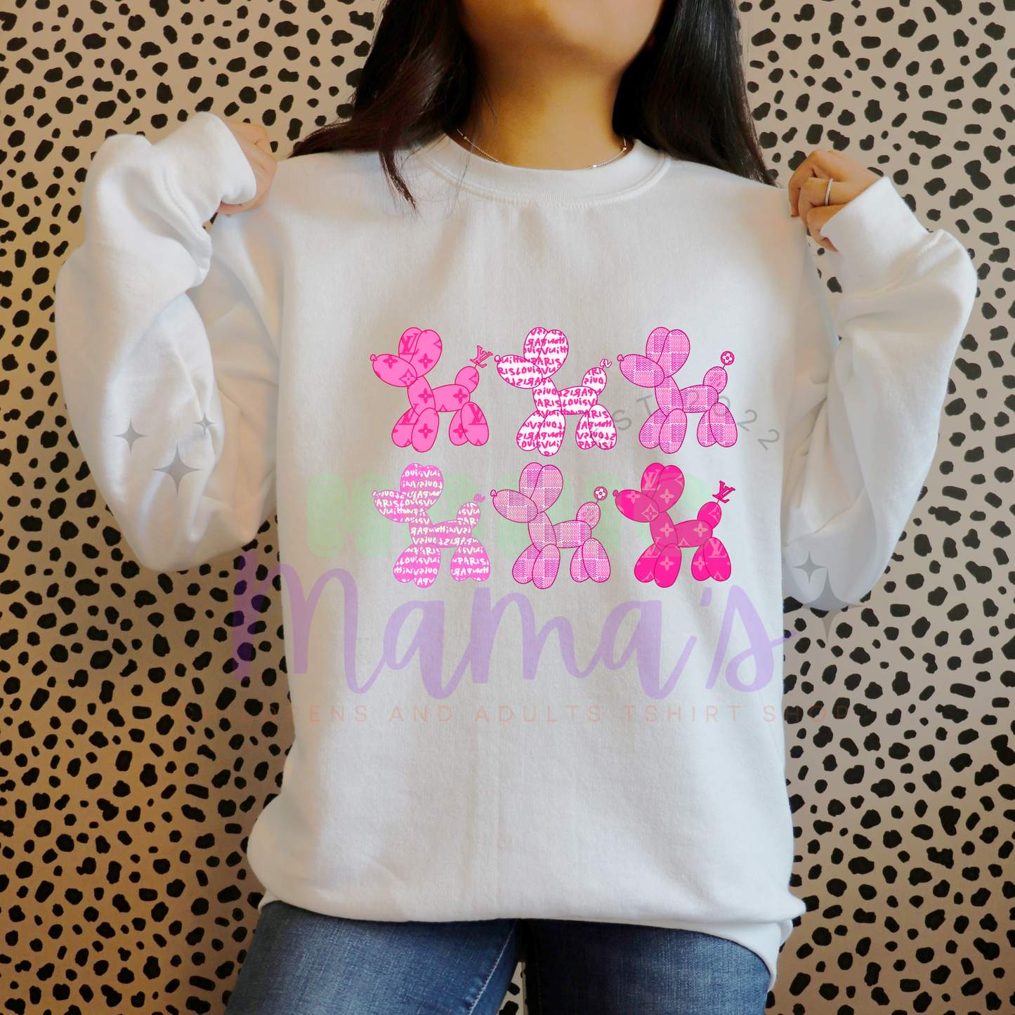 Pink Balloon Dogs Adult Size Crew Neck