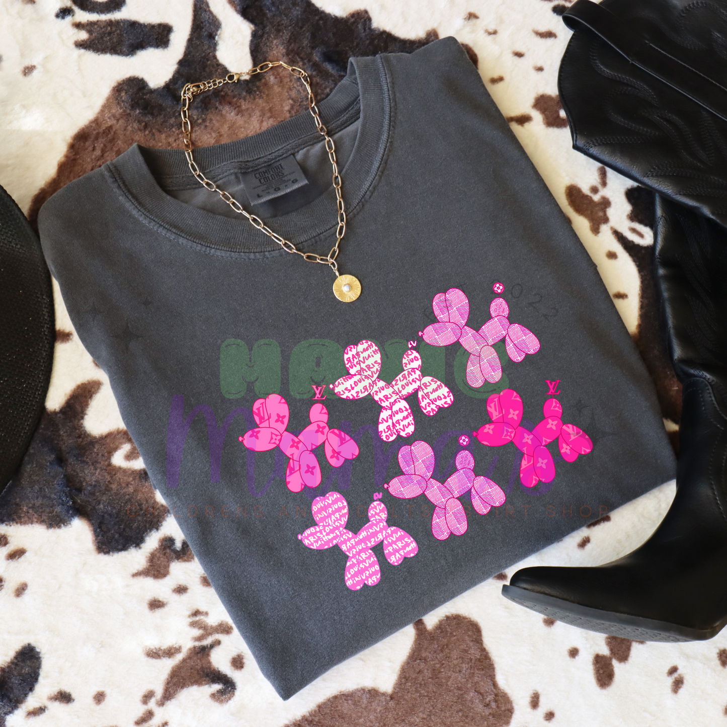 Pink Balloon Dogs Adult Size Crew Neck