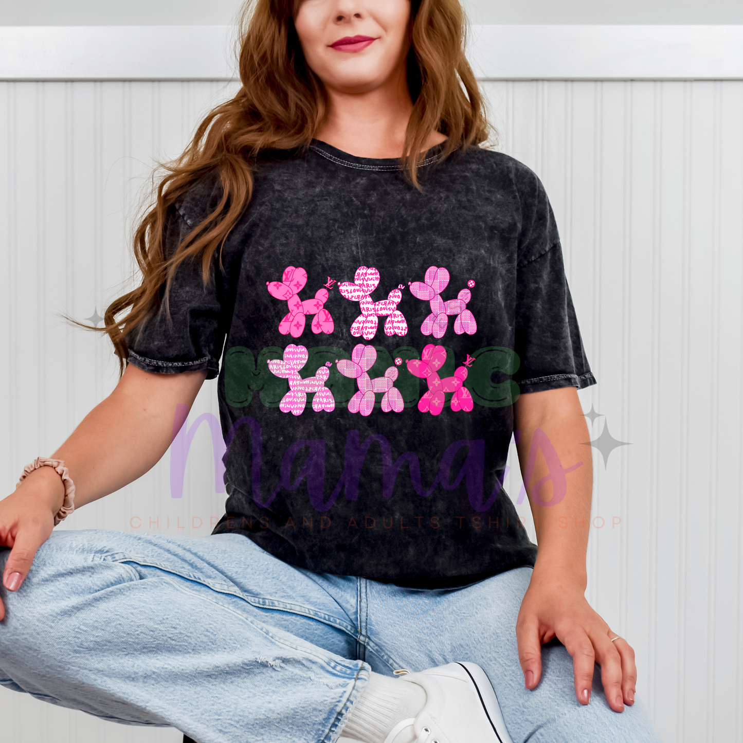 Pink Balloon Dogs Adult Size Crew Neck
