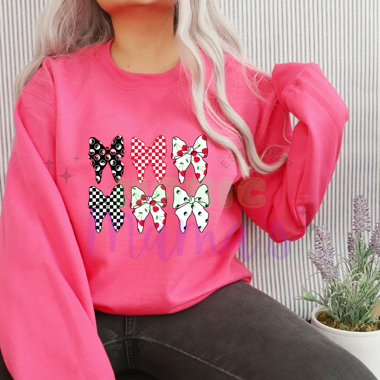 Cherry Bows Adult Size Crew Neck