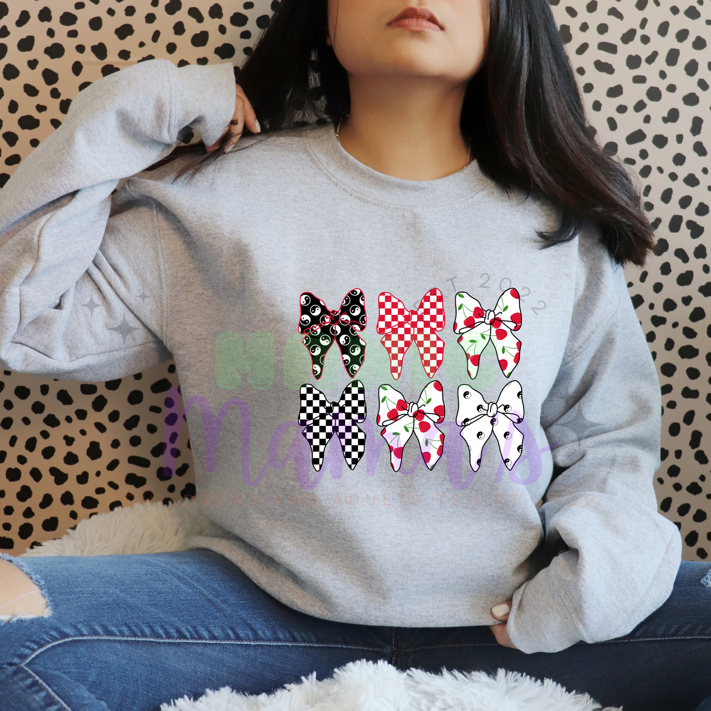 Cherry Bows Adult Size Crew Neck