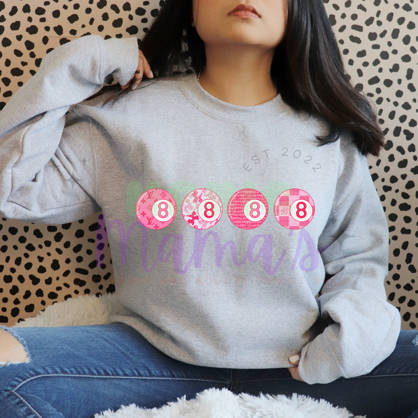 Pink 8 Balls Adult Size Crew Neck