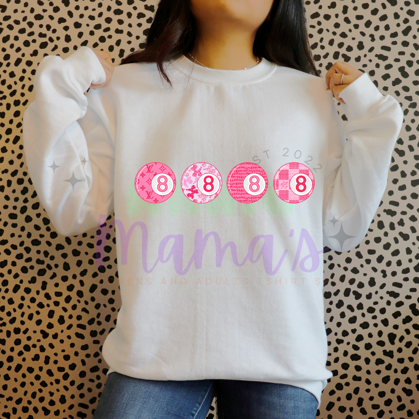 Pink 8 Balls Adult Size Crew Neck