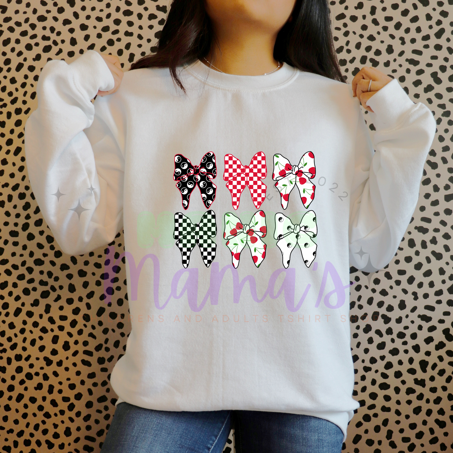 Cherry Bows Adult Size Crew Neck