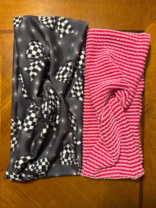 Head Bands: Checkered Bows and Pink Stripes